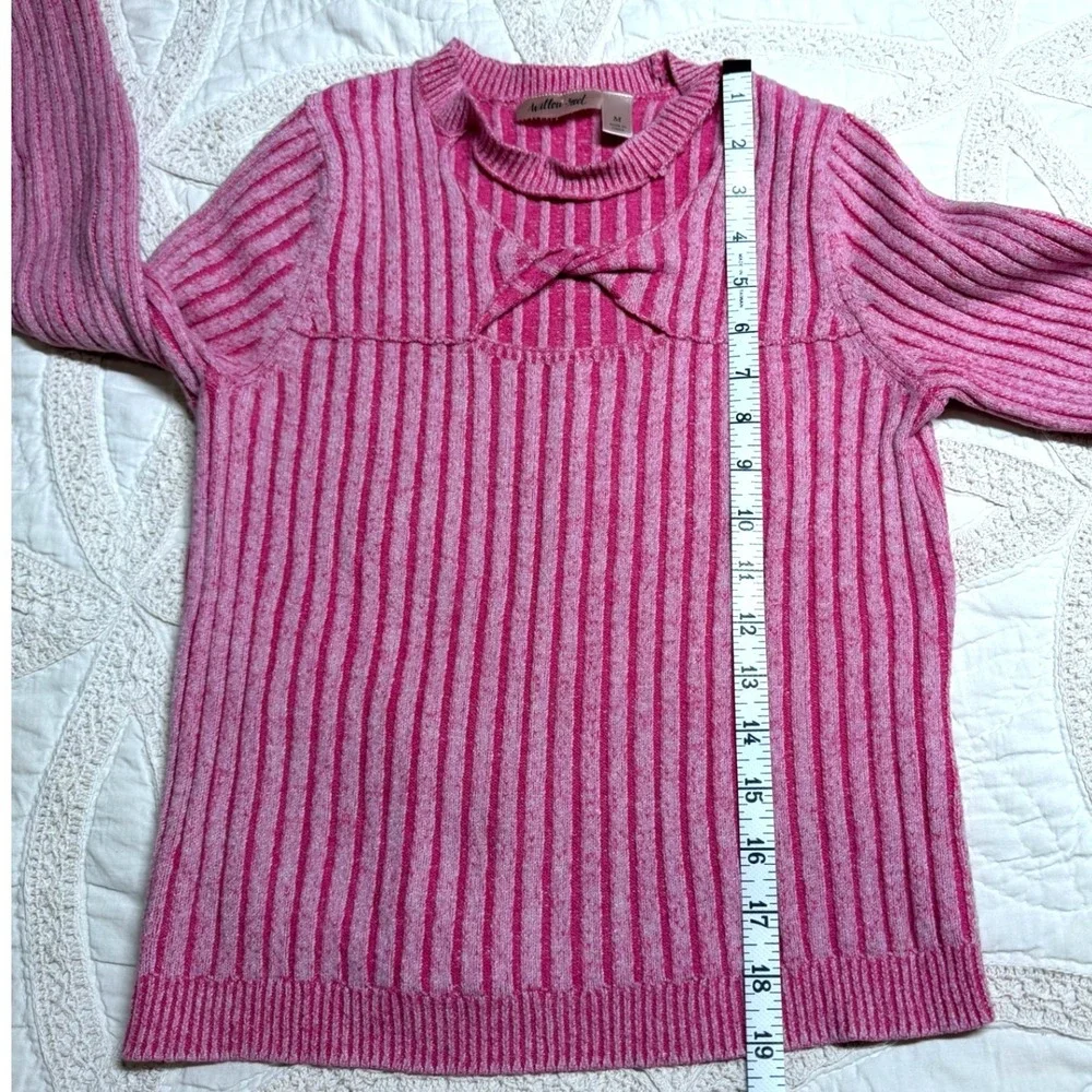 Willow Root Women Medium Knit Top Pink Striped Cutout Keyhole Ribbed Sweater - Picture 5 of 8